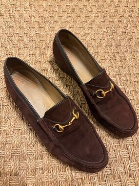 Gucci Brown Suede Horsebit Loafers vintage